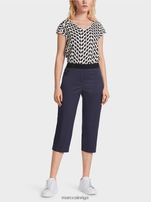 apģērbs pusnakts zils VRBHXD596 Marc Cain vasaras bikses ar elastīgu jostasvietu