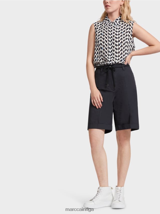 apģērbs pusnakts zils VRBHXD598 Marc Cain kokvilnas šorti ar kroku