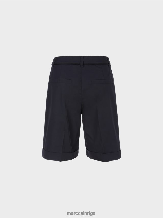 apģērbs pusnakts zils VRBHXD598 Marc Cain kokvilnas šorti ar kroku