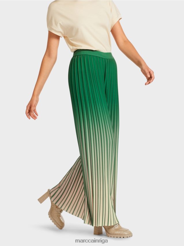 apģērbs sūnu zaļa VRBHXD719 Marc Cain kroku bikses ar spilgtu krāsu gradientu