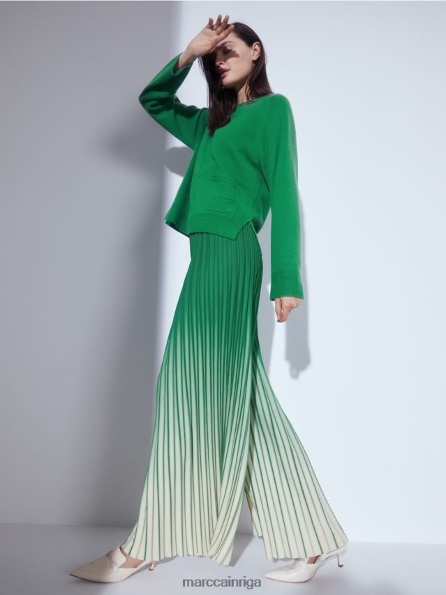 apģērbs sūnu zaļa VRBHXD719 Marc Cain kroku bikses ar spilgtu krāsu gradientu