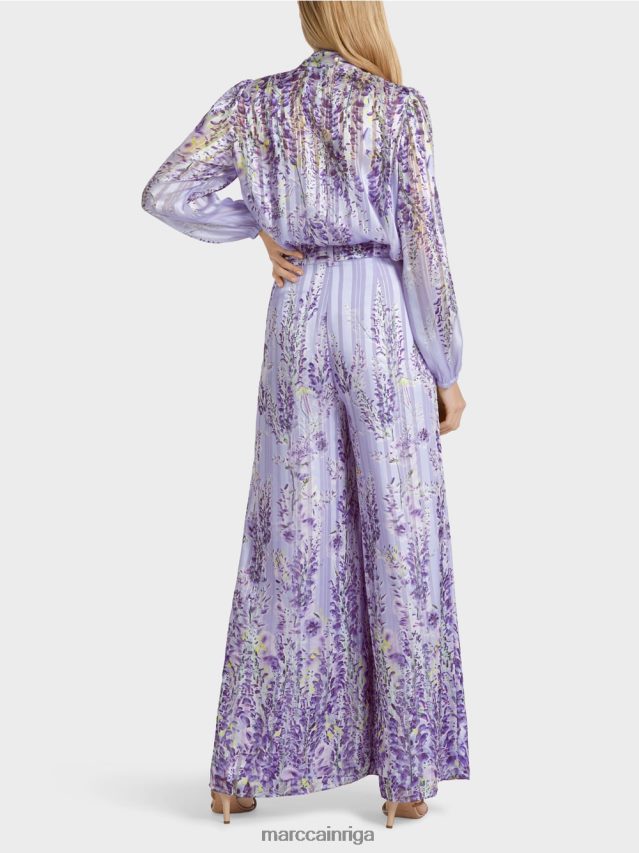 apģērbs spilgti ceriņi VRBHXD630 Marc Cain platas bikses ar wisteria apdruku