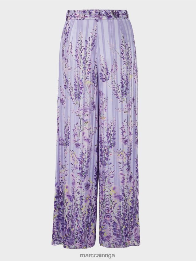 apģērbs spilgti ceriņi VRBHXD630 Marc Cain platas bikses ar wisteria apdruku