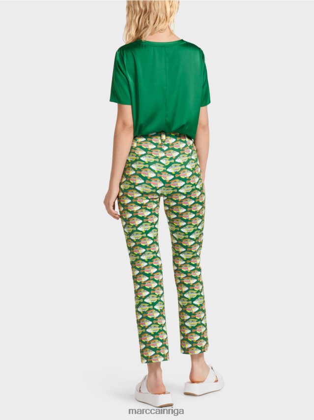 apģērbs tumši sūnu zaļa VRBHXD668 Marc Cain Frederica džersija bikses ar dzīvnieku apdruku
