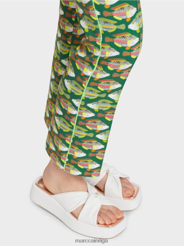 apģērbs tumši sūnu zaļa VRBHXD668 Marc Cain Frederica džersija bikses ar dzīvnieku apdruku