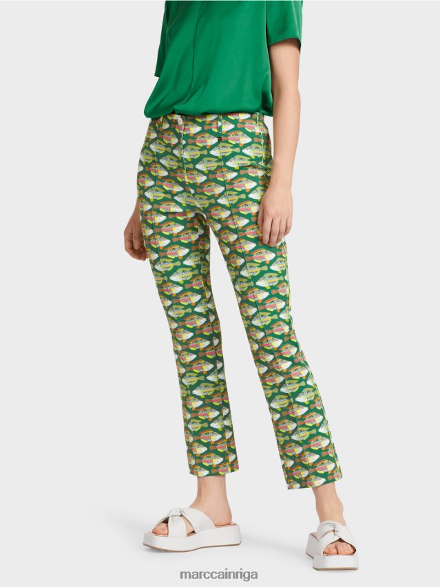 apģērbs tumši sūnu zaļa VRBHXD668 Marc Cain Frederica džersija bikses ar dzīvnieku apdruku