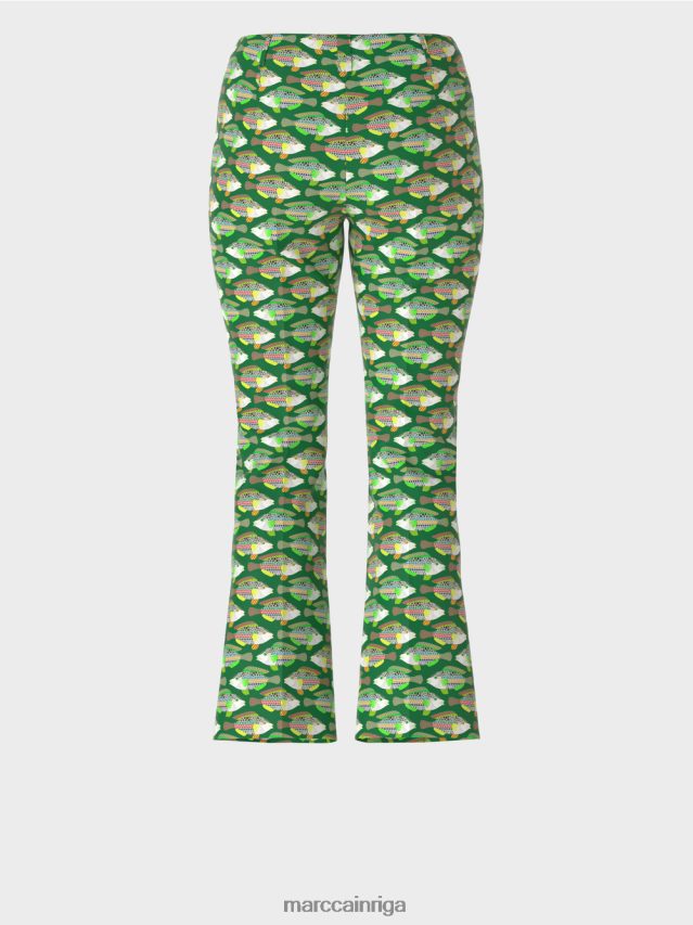 apģērbs tumši sūnu zaļa VRBHXD668 Marc Cain Frederica džersija bikses ar dzīvnieku apdruku