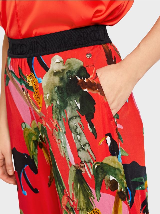 apģērbs uguns sarkans VRBHXD666 Marc Cain Warrington bikses ar tropisku apdruku