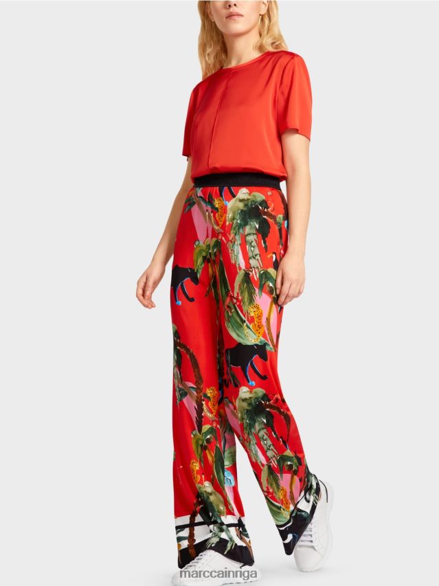 apģērbs uguns sarkans VRBHXD666 Marc Cain Warrington bikses ar tropisku apdruku