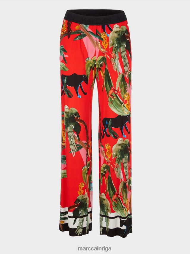 apģērbs uguns sarkans VRBHXD666 Marc Cain Warrington bikses ar tropisku apdruku