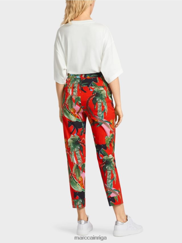 apģērbs uguns sarkans VRBHXD675 Marc Cain franca aproces bikses ar tropisku apdruku
