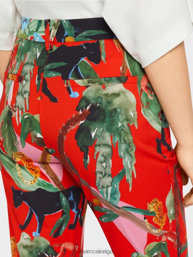 apģērbs uguns sarkans VRBHXD675 Marc Cain franca aproces bikses ar tropisku apdruku