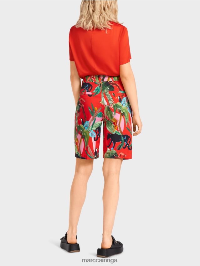 apģērbs uguns sarkans VRBHXD681 Marc Cain smalki šorti ar tropisku motīvu