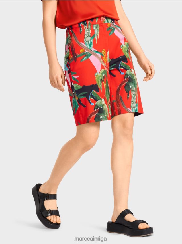 apģērbs uguns sarkans VRBHXD681 Marc Cain smalki šorti ar tropisku motīvu
