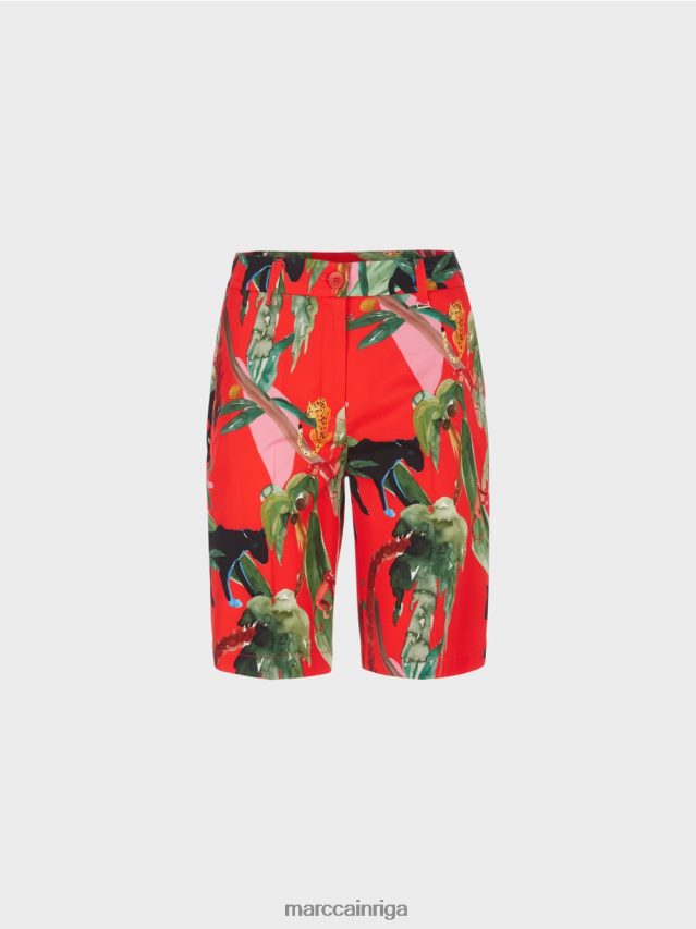apģērbs uguns sarkans VRBHXD681 Marc Cain smalki šorti ar tropisku motīvu