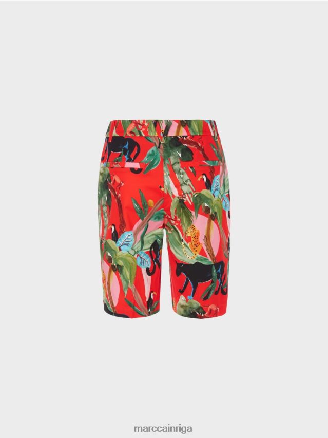 apģērbs uguns sarkans VRBHXD681 Marc Cain smalki šorti ar tropisku motīvu
