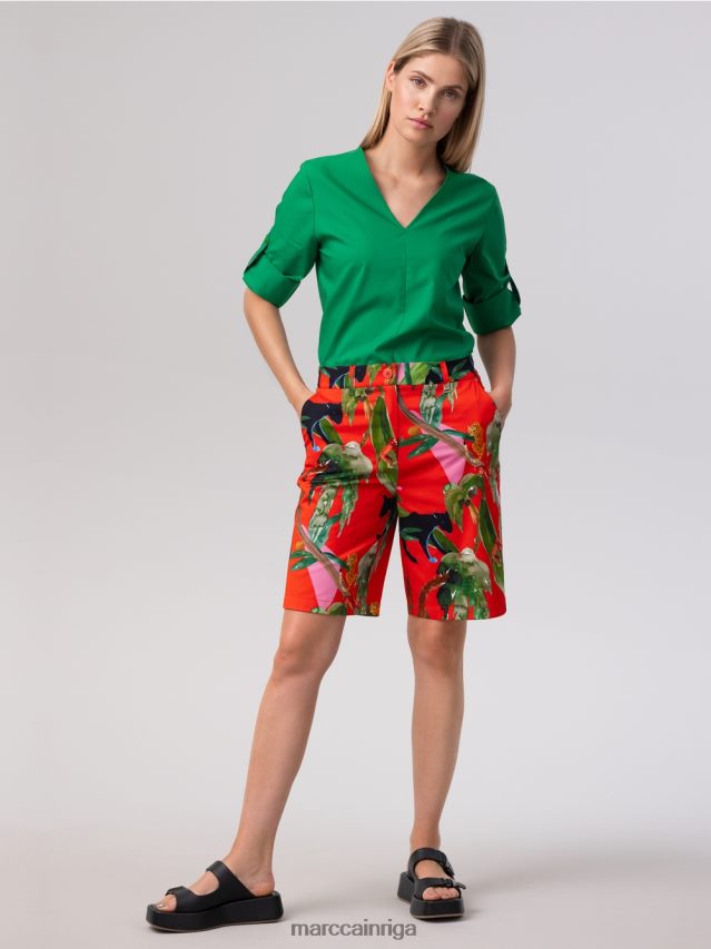 apģērbs uguns sarkans VRBHXD681 Marc Cain smalki šorti ar tropisku motīvu