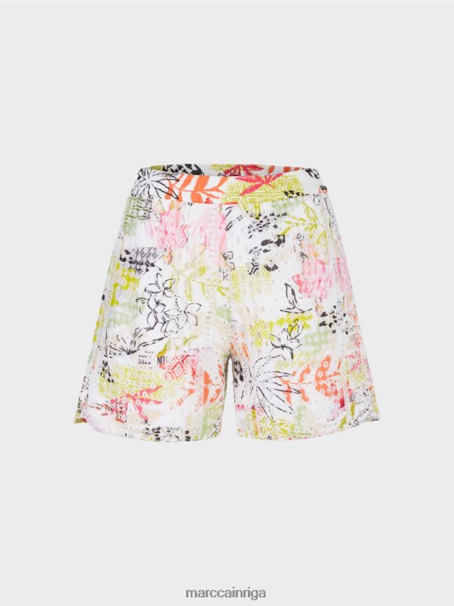 apģērbs viegla limeade VRBHXD625 Marc Cain krāsaini šorti ar apdruku un ažūru