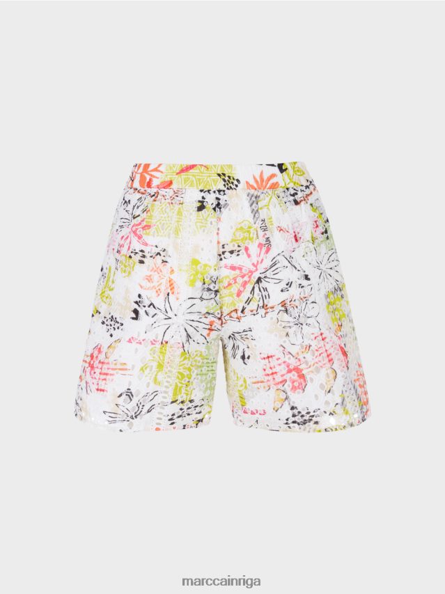 apģērbs viegla limeade VRBHXD625 Marc Cain krāsaini šorti ar apdruku un ažūru