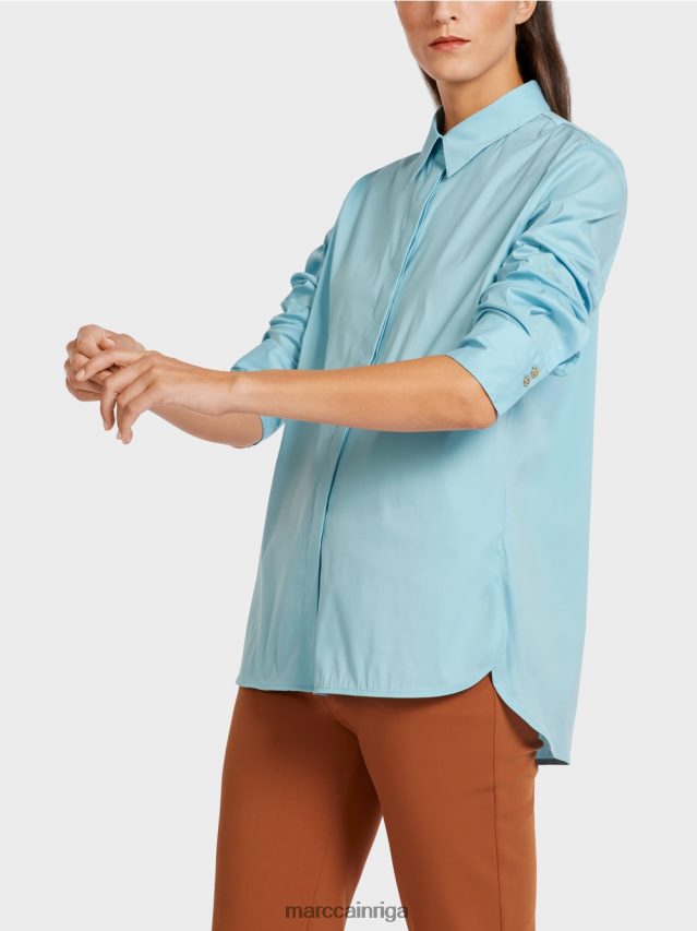 apģērbs atmosfēras zils VRBHXD1016 Marc Cain gara blūze no kokvilnas maisījuma