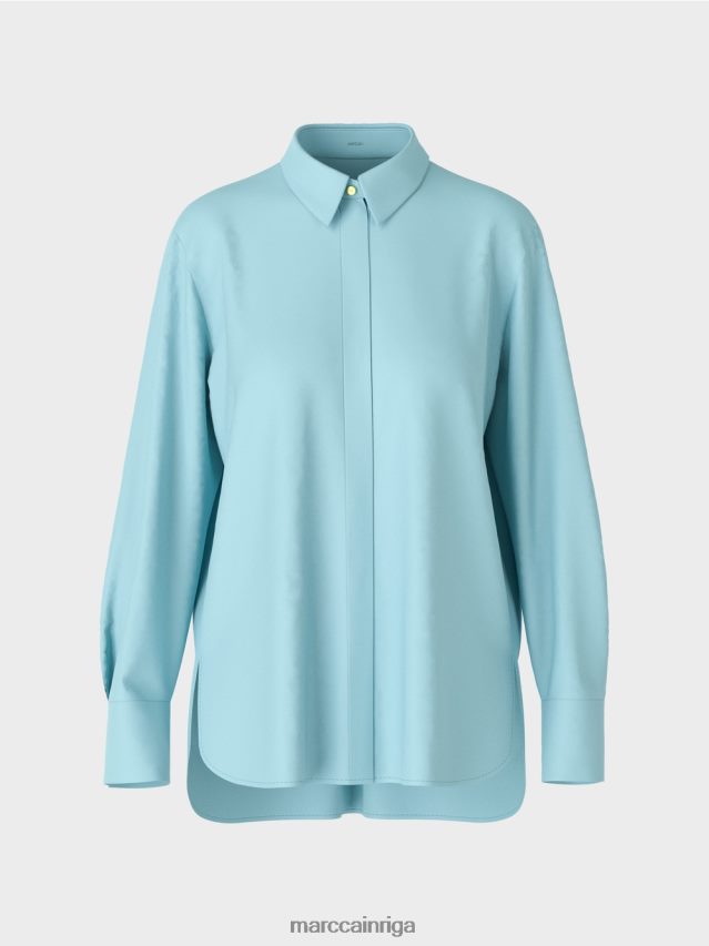 apģērbs atmosfēras zils VRBHXD1016 Marc Cain gara blūze no kokvilnas maisījuma
