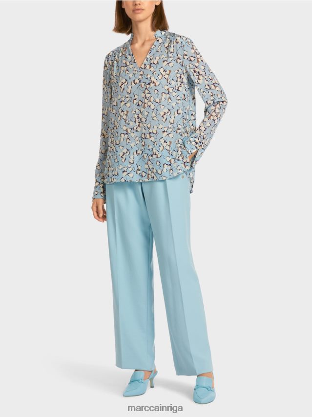 apģērbs atmosfēras zils VRBHXD1018 Marc Cain apdrukāta blūzes stila tops ar v veida izgriezumu