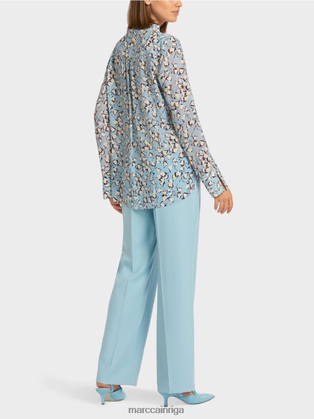 apģērbs atmosfēras zils VRBHXD1018 Marc Cain apdrukāta blūzes stila tops ar v veida izgriezumu