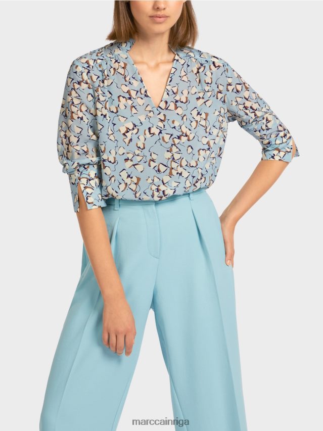apģērbs atmosfēras zils VRBHXD1018 Marc Cain apdrukāta blūzes stila tops ar v veida izgriezumu