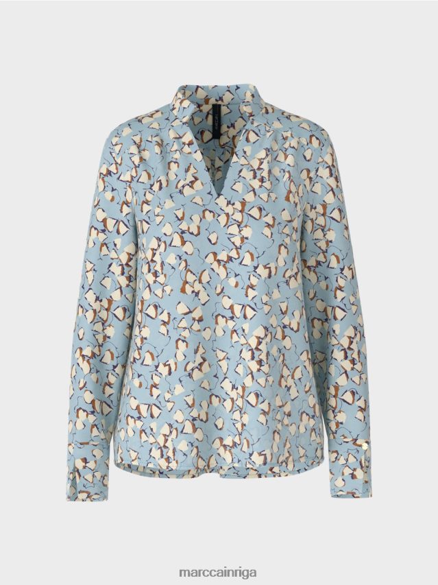 apģērbs atmosfēras zils VRBHXD1018 Marc Cain apdrukāta blūzes stila tops ar v veida izgriezumu