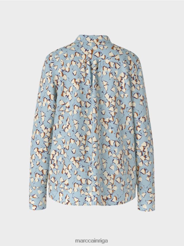 apģērbs atmosfēras zils VRBHXD1018 Marc Cain apdrukāta blūzes stila tops ar v veida izgriezumu