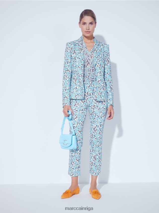 apģērbs atmosfēras zils VRBHXD1018 Marc Cain apdrukāta blūzes stila tops ar v veida izgriezumu