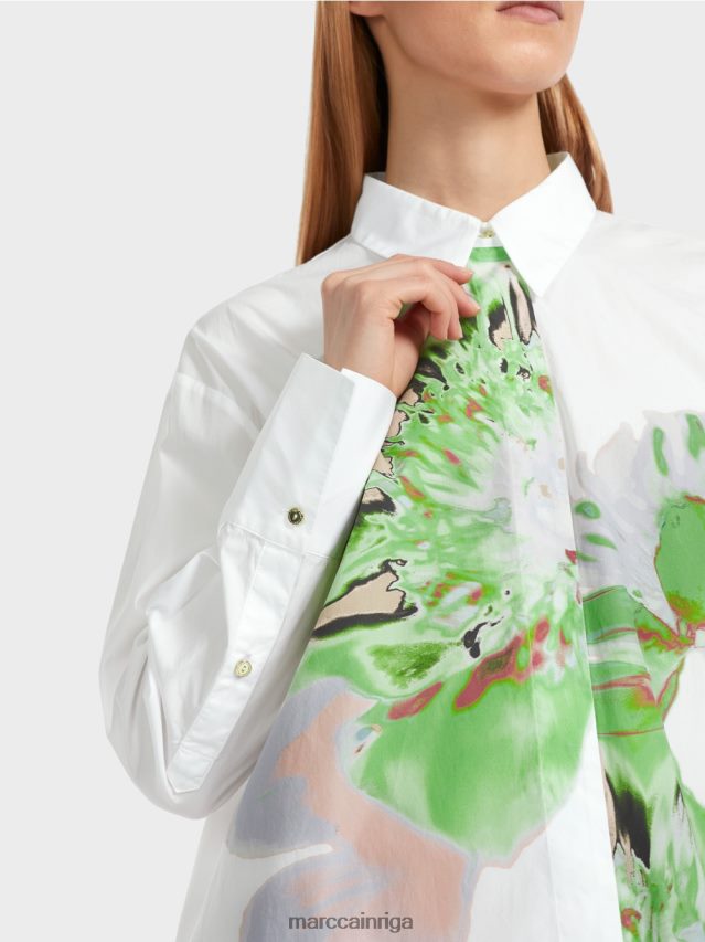 apģērbs balts VRBHXD843 Marc Cain kreklu blūze ar ziedu apdruku