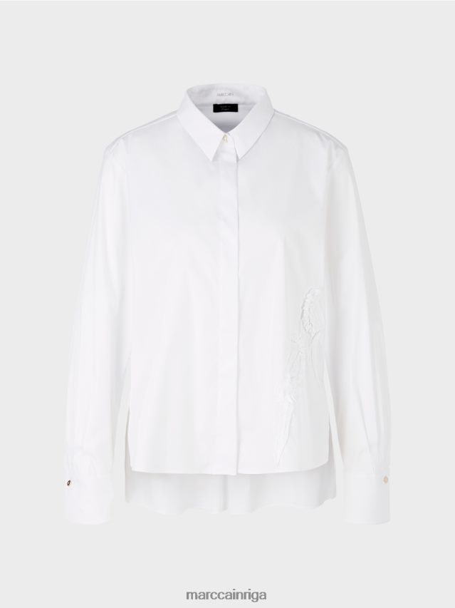 apģērbs balts VRBHXD877 Marc Cain plata kreklblūze ar aplikāciju