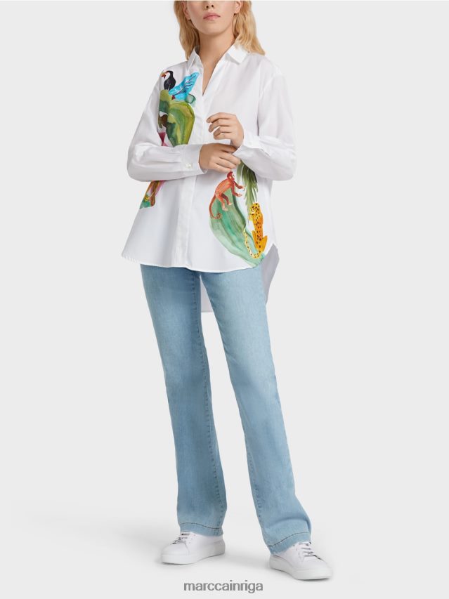 apģērbs balts VRBHXD925 Marc Cain kreklu blūze ar ievietotu apdruku