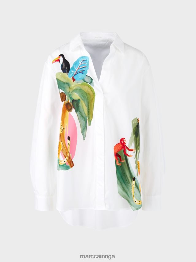 apģērbs balts VRBHXD925 Marc Cain kreklu blūze ar ievietotu apdruku