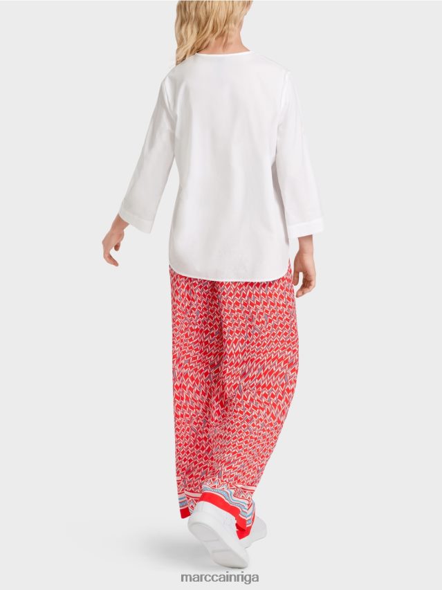 apģērbs balts VRBHXD931 Marc Cain \"pārdomājiet kopā\" ​​blūze ar cilnēm