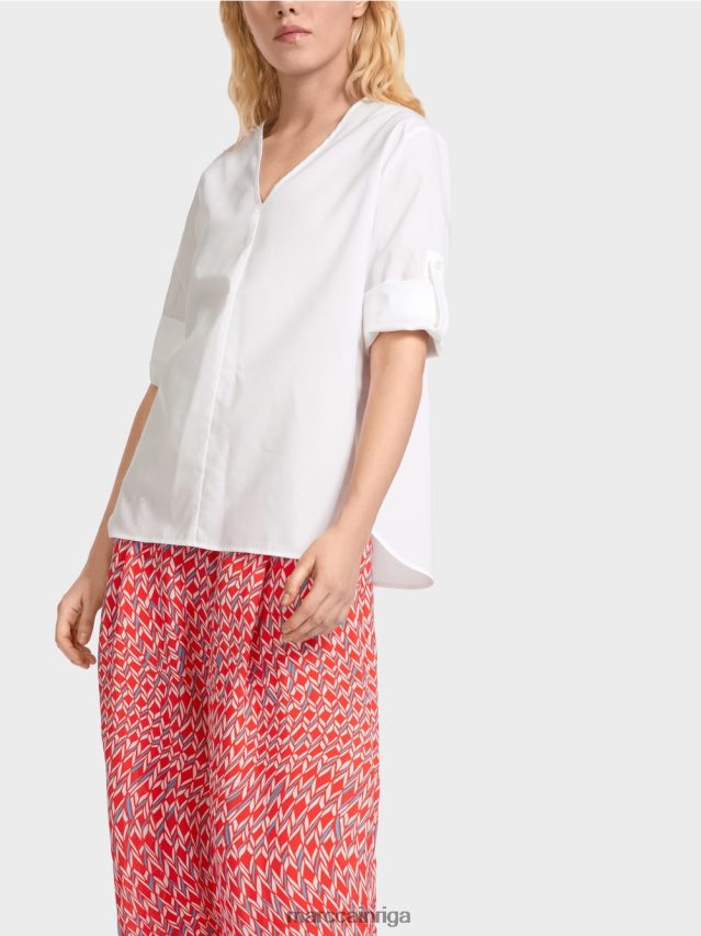 apģērbs balts VRBHXD931 Marc Cain \"pārdomājiet kopā\" ​​blūze ar cilnēm