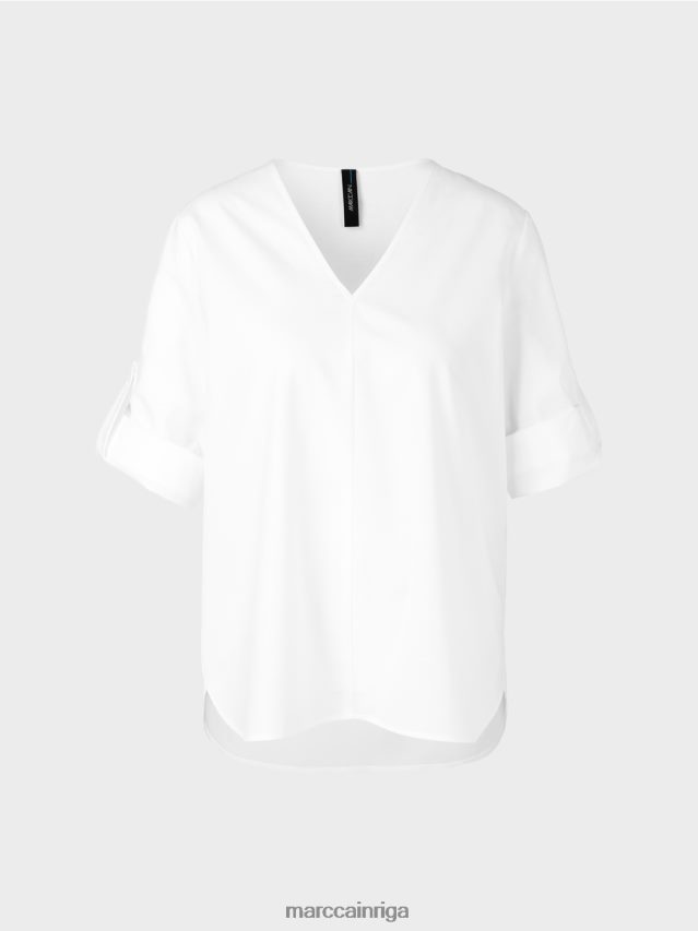 apģērbs balts VRBHXD931 Marc Cain \"pārdomājiet kopā\" ​​blūze ar cilnēm