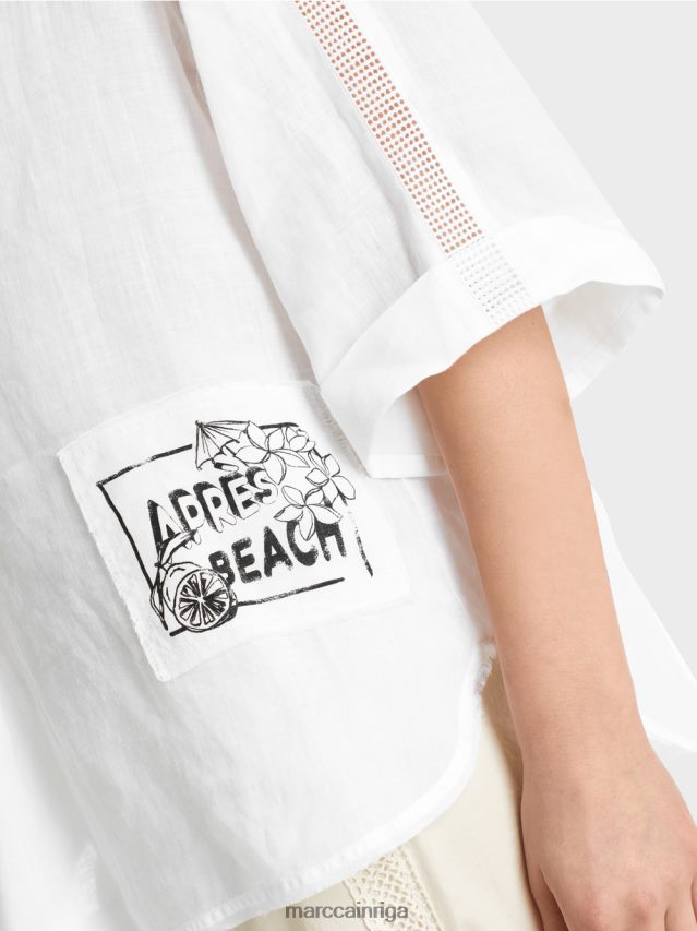 apģērbs balts VRBHXD939 Marc Cain blūze ar \"apres beach\" aplikāciju