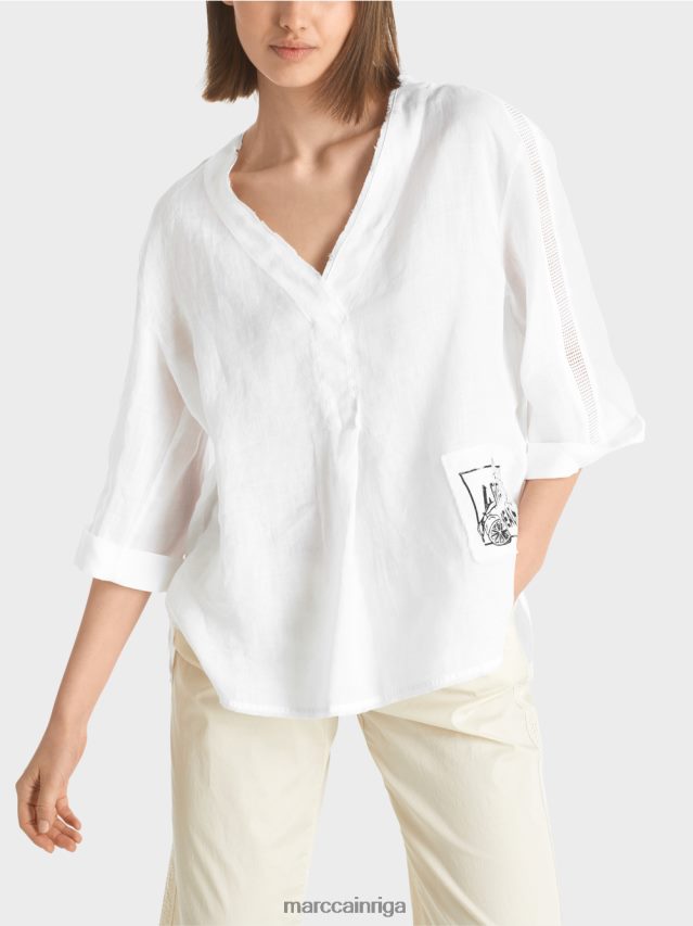 apģērbs balts VRBHXD939 Marc Cain blūze ar \"apres beach\" aplikāciju