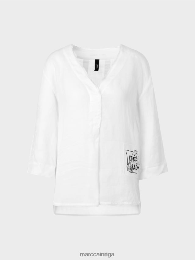 apģērbs balts VRBHXD939 Marc Cain blūze ar \"apres beach\" aplikāciju