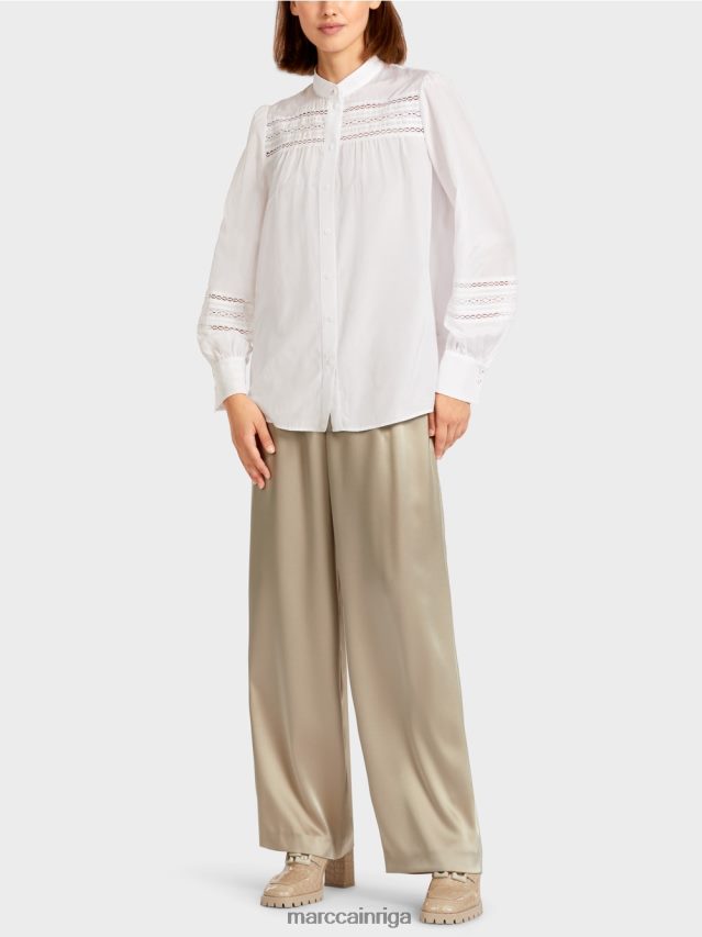 apģērbs balts VRBHXD958 Marc Cain blūze ar mežģīņu apmalēm