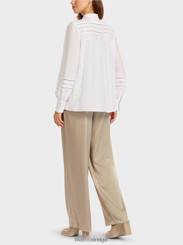 apģērbs balts VRBHXD958 Marc Cain blūze ar mežģīņu apmalēm