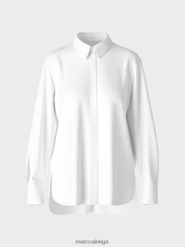apģērbs balts VRBHXD986 Marc Cain gara blūze no kokvilnas maisījuma