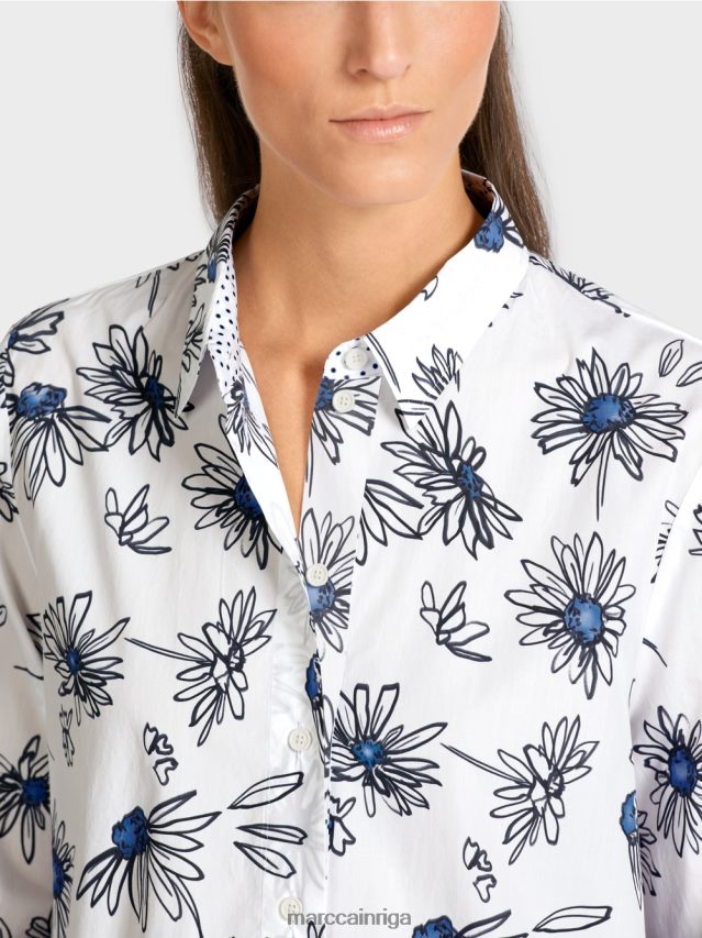 apģērbs balts VRBHXD990 Marc Cain \"pārdomājiet kopā\" ​​ziedu blūze