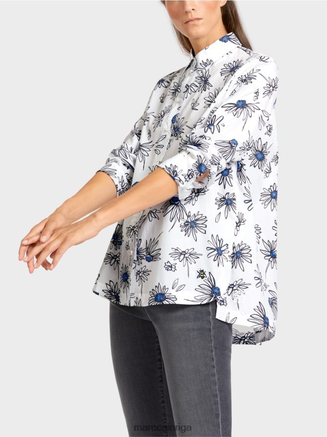 apģērbs balts VRBHXD990 Marc Cain \"pārdomājiet kopā\" ​​ziedu blūze