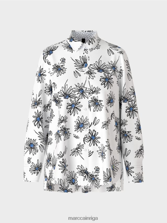 apģērbs balts VRBHXD990 Marc Cain \"pārdomājiet kopā\" ​​ziedu blūze