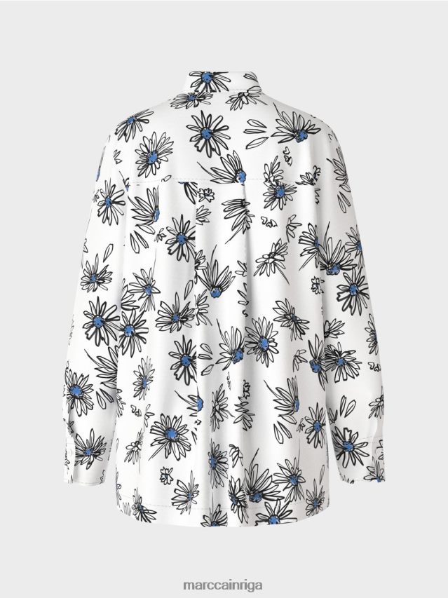 apģērbs balts VRBHXD990 Marc Cain \"pārdomājiet kopā\" ​​ziedu blūze