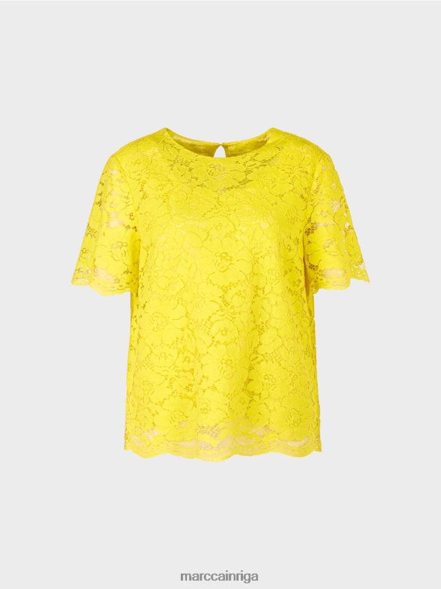 apģērbs citronzaļš VRBHXD943 Marc Cain mežģīņu auduma blūze