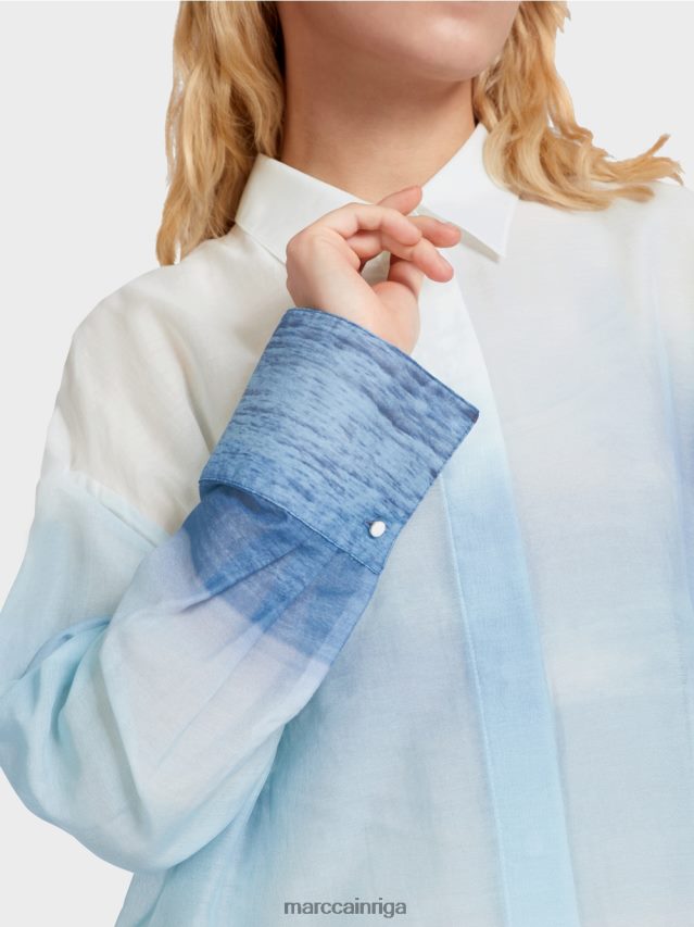 apģērbs debeszils VRBHXD923 Marc Cain eleganta blūze ar zīda saturu